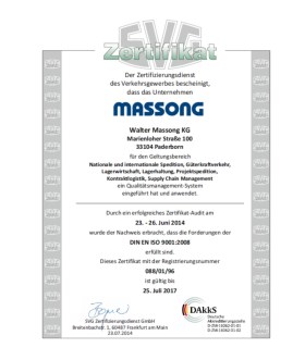 Qualitätsmanagement-Zertifikat von Massong